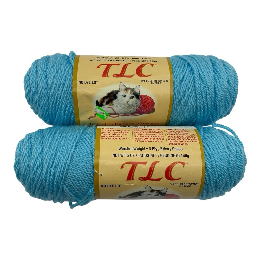 Lot of 2 Vintage Red Heart TLC Essentials Yarn Light Blue #5815 Worsted Weight